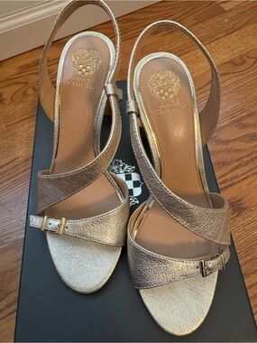 Vince Camuto Metallic Gold Crisscross Slingback Sandals